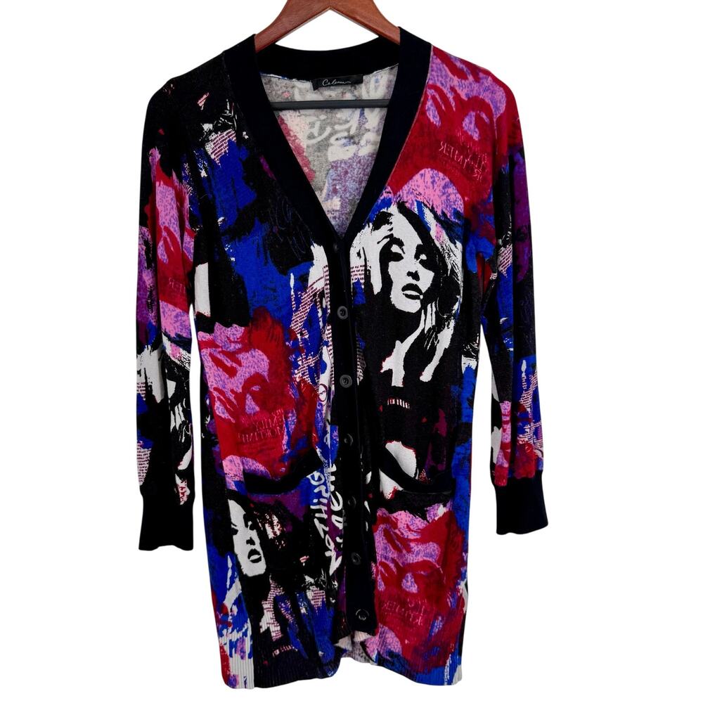 Calessa Medium Black Pink Wearable Art Abstract Marilyn Monroe Blouse Shirt Top